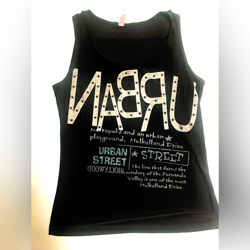 2000s Black Graphic Tank Top